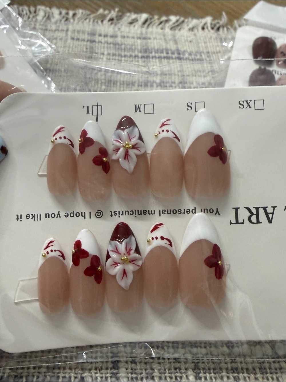 White & Burgundy Floral Press-On Nails - Women Makeup